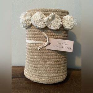 Twig and Tassel Taupe Pom Basket Large